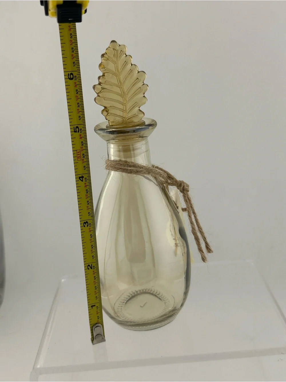 Decorative Amber Glass Bottle with Leaf Stopper - Home Accents